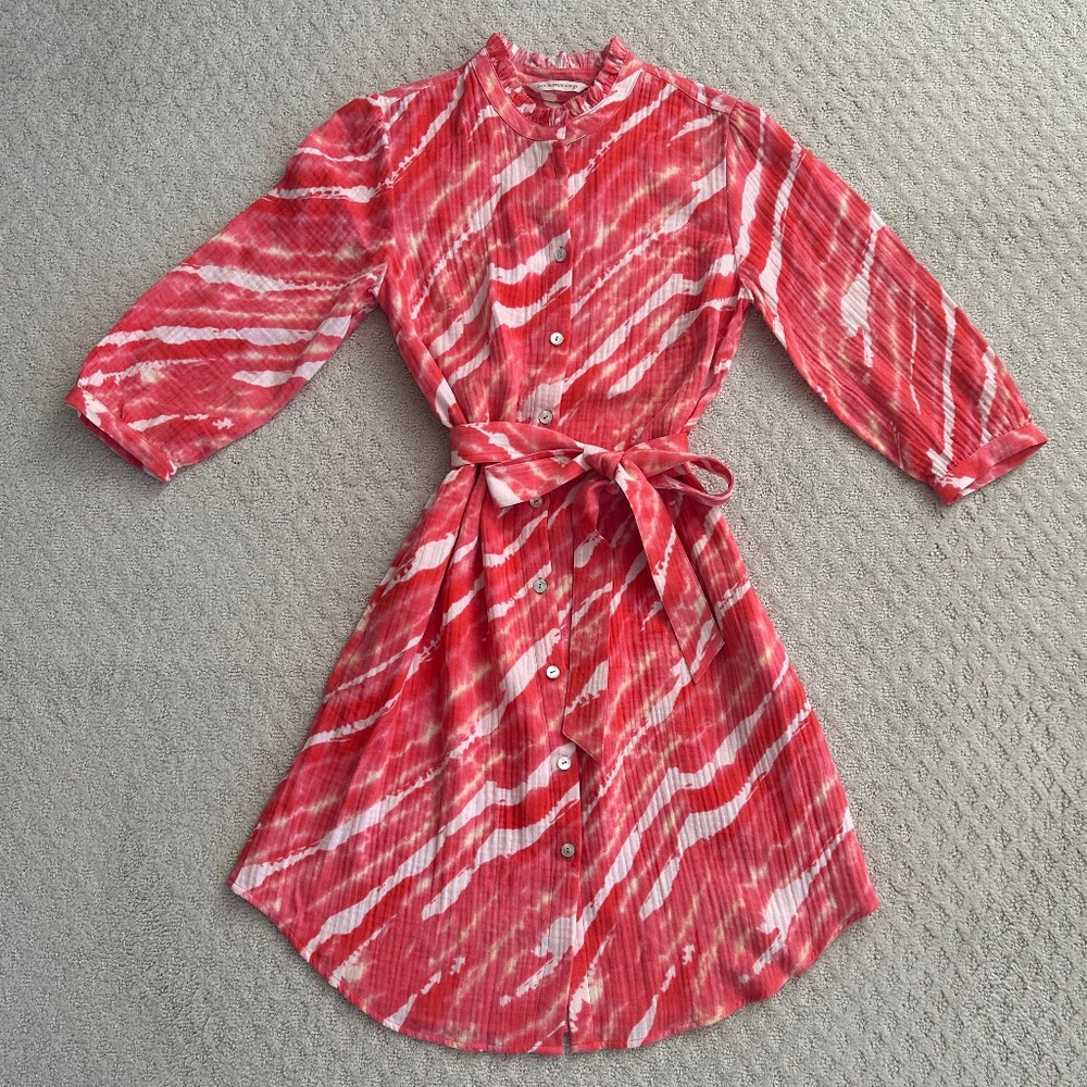 Soft Surroundings Big Sur Tie Dye 100% Cotton Gauze Dress Coral Reef Wave XS NWT